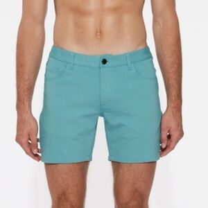ST33LE NILE TEAL 5" INSEAM STRETCH KNIT JEANS SHORTS